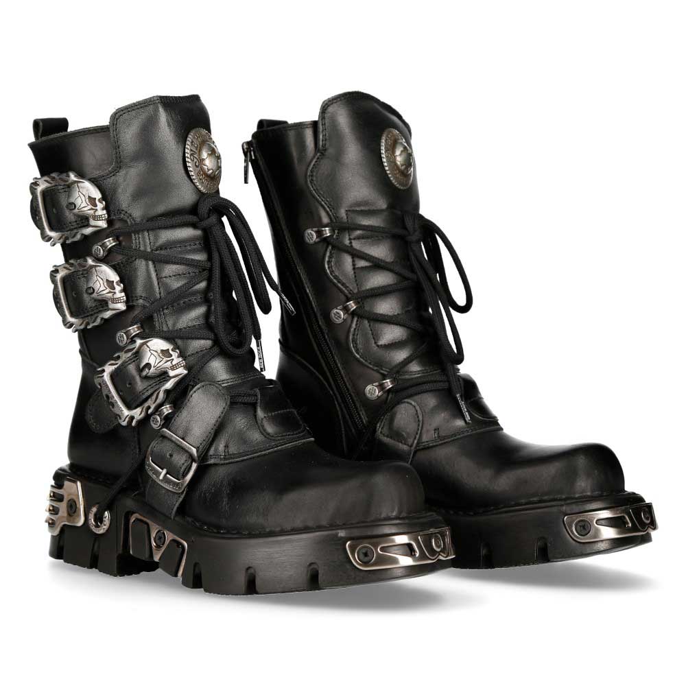 New Rock - M-391-S1 Stiefel - Schwarz/Silberfarben